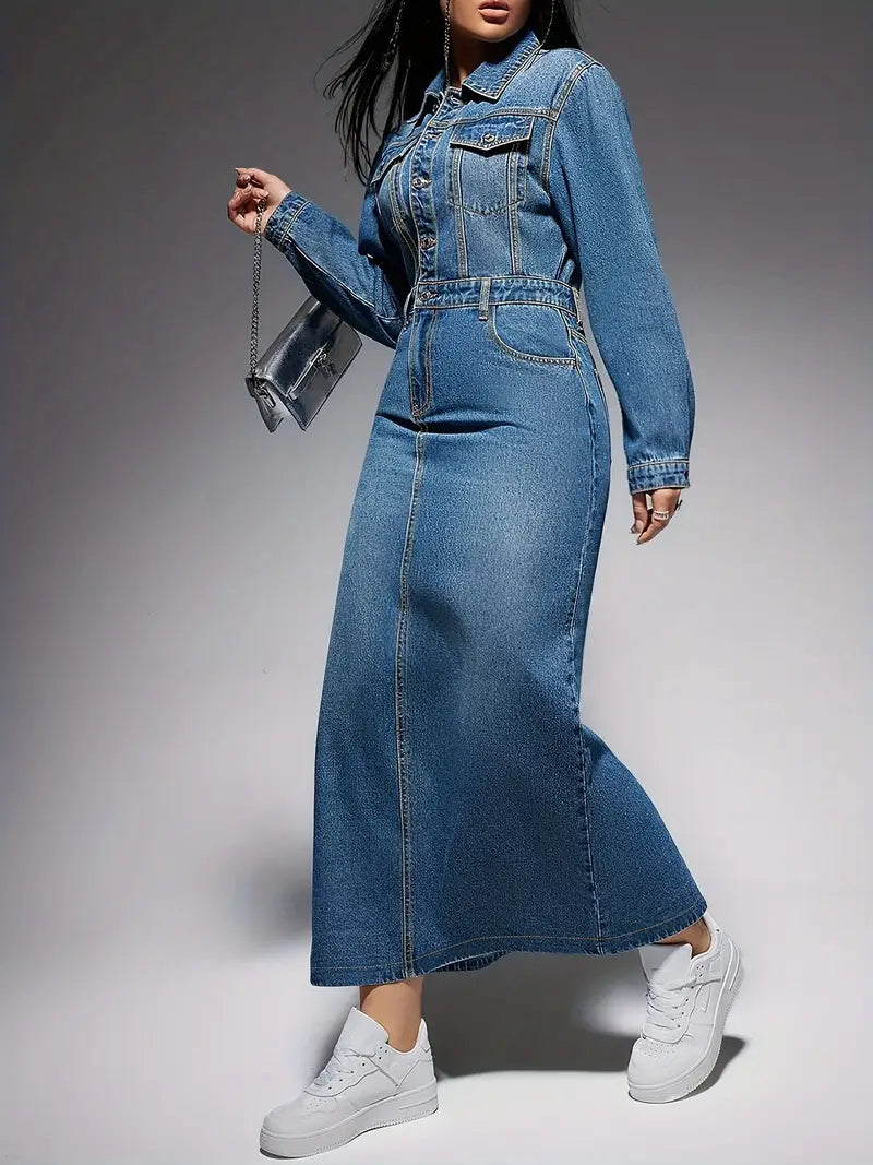 Oona – Langärmliges Maxikleid aus Denim