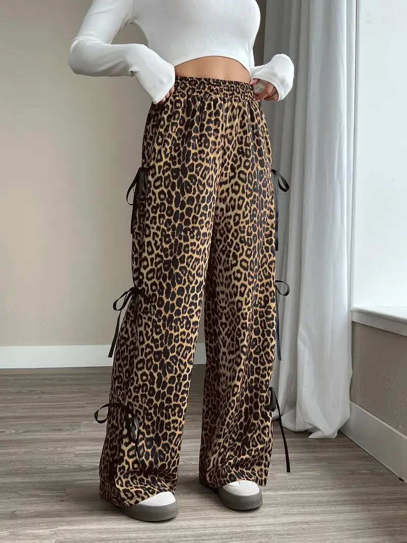 Sorenna - Stilvolle Hose mit Leopardenmuster und weitem Bein