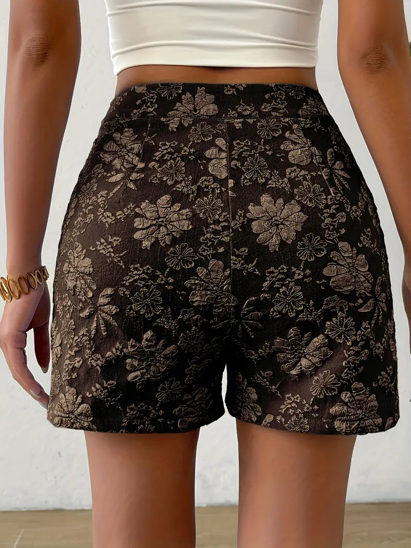 Tazlira – Elegante Shorts mit hoher Taille und Blumenprägung