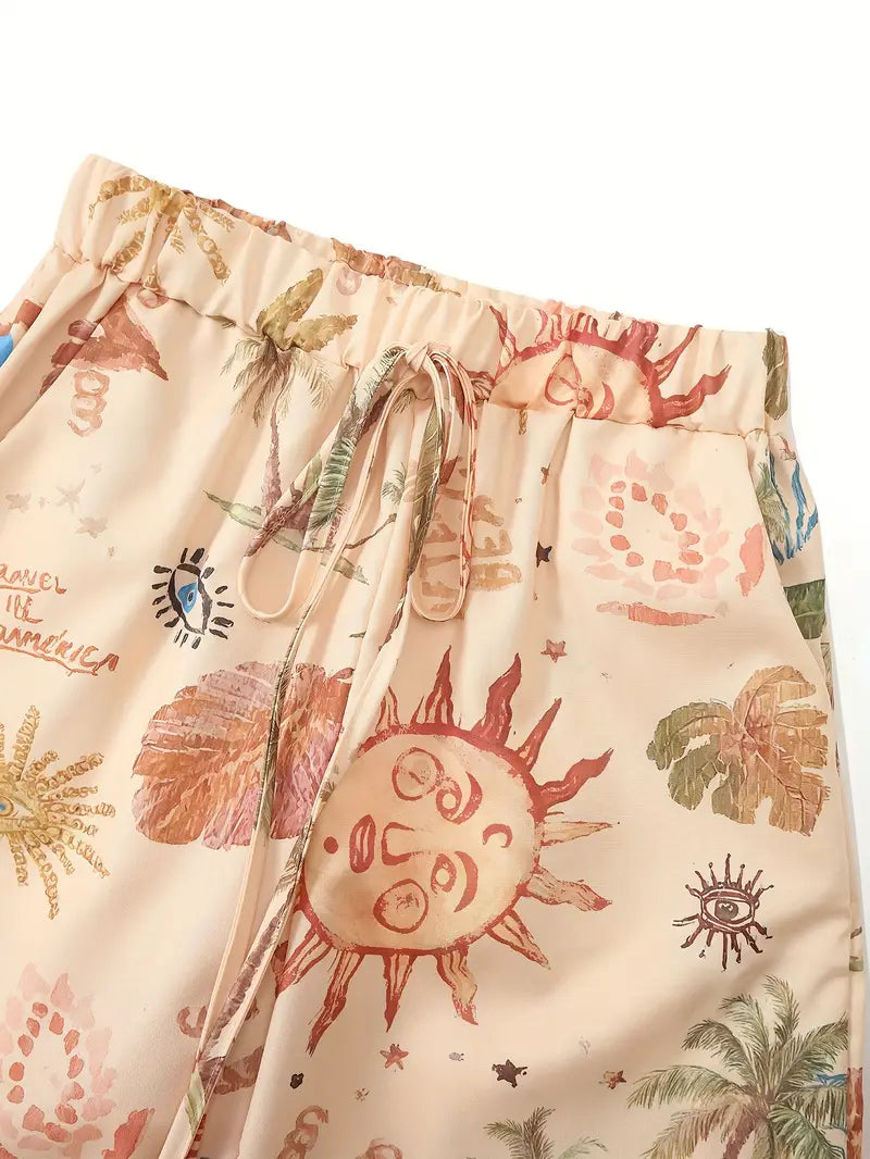 Saphirielle – Boho-Hose mit weitem Bein und Print