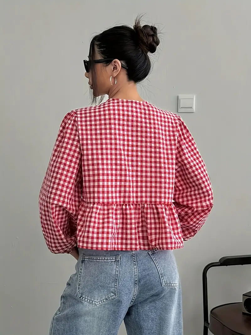 Liora - Vintage-Karo-Bluse mit langen Ärmeln