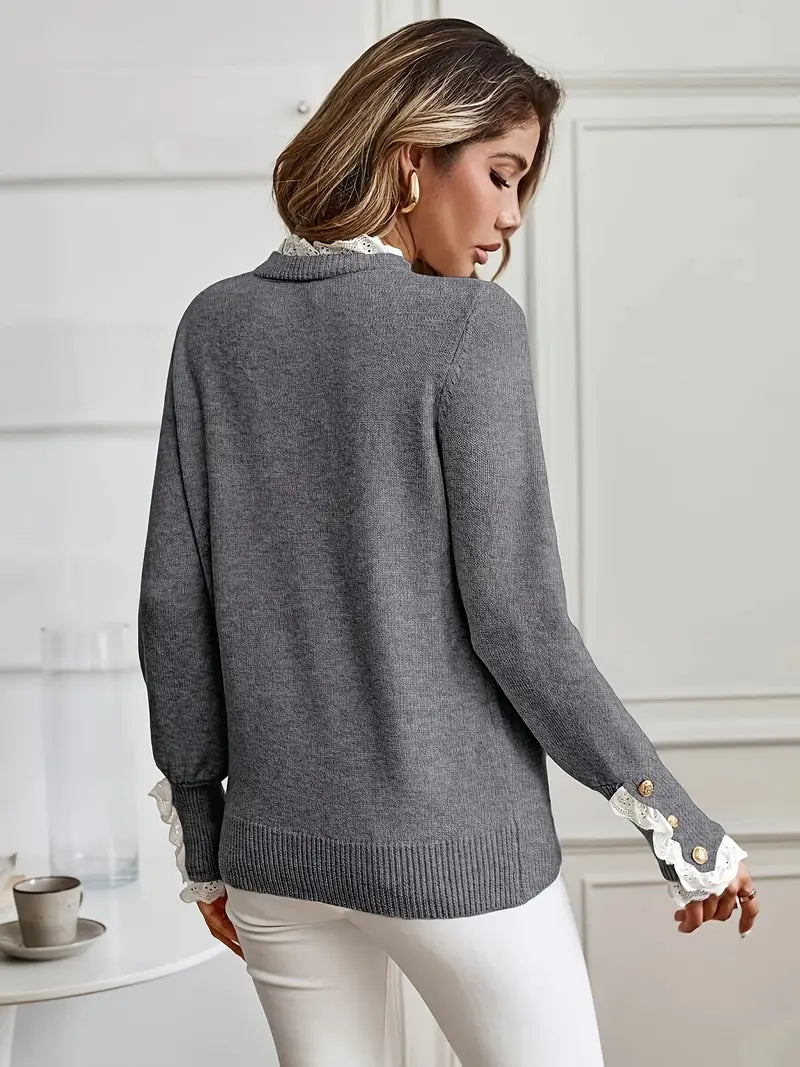 Chandra – Eleganter Strickpullover mit Spitzenbesatz