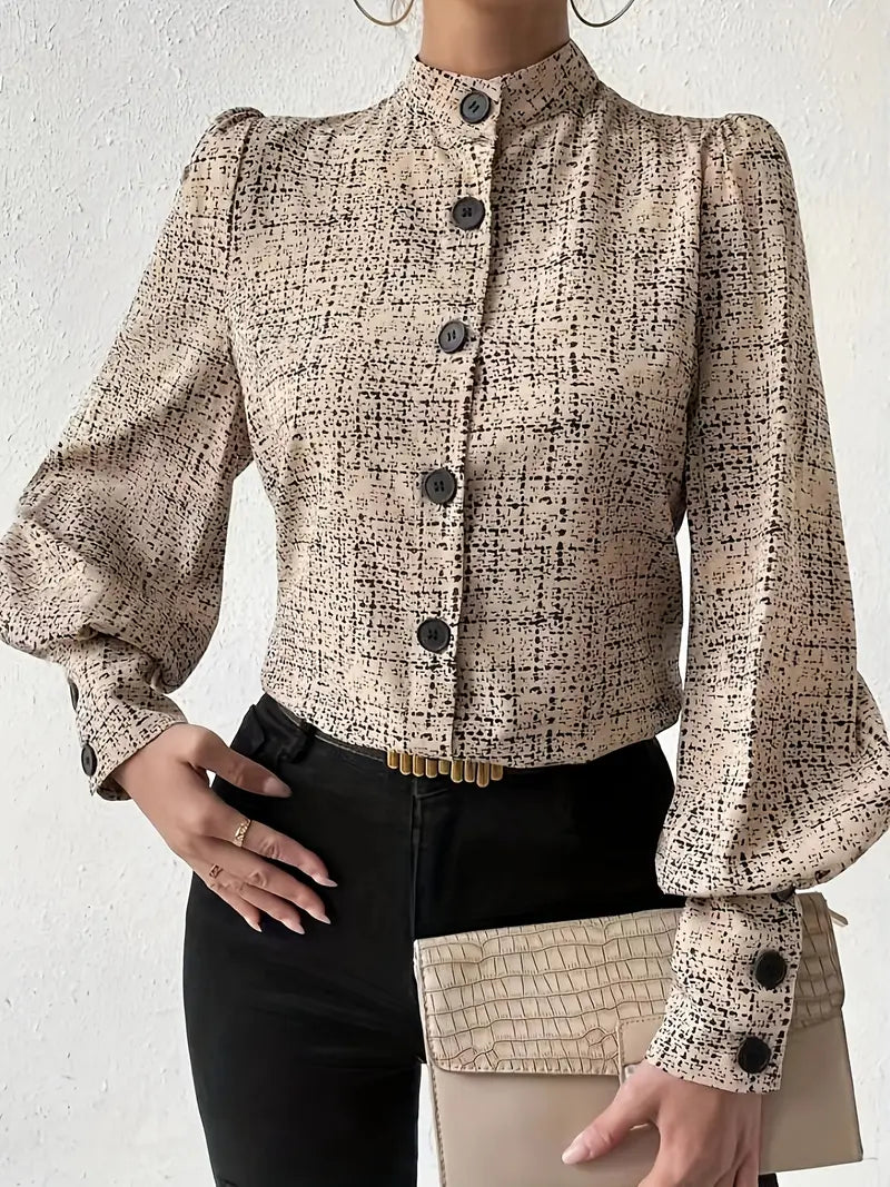 Shadira – Vintage-Bluse mit hohem Kragen und langen Ärmeln