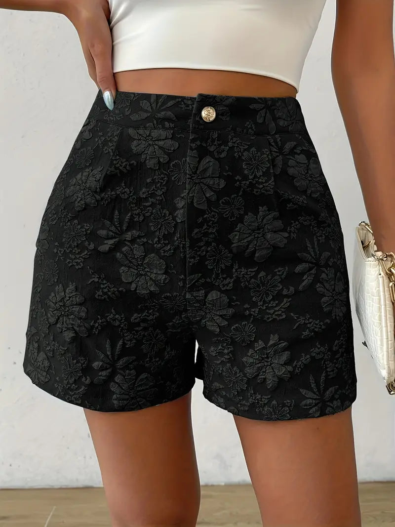 Tazlira – Elegante Shorts mit hoher Taille und Blumenprägung