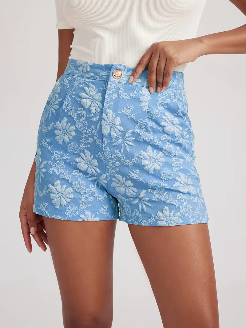 Tazlira – Elegante Shorts mit hoher Taille und Blumenprägung