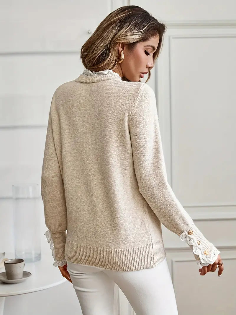 Chandra – Eleganter Strickpullover mit Spitzenbesatz