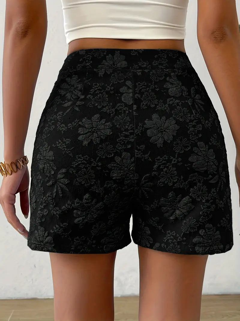 Tazlira – Elegante Shorts mit hoher Taille und Blumenprägung