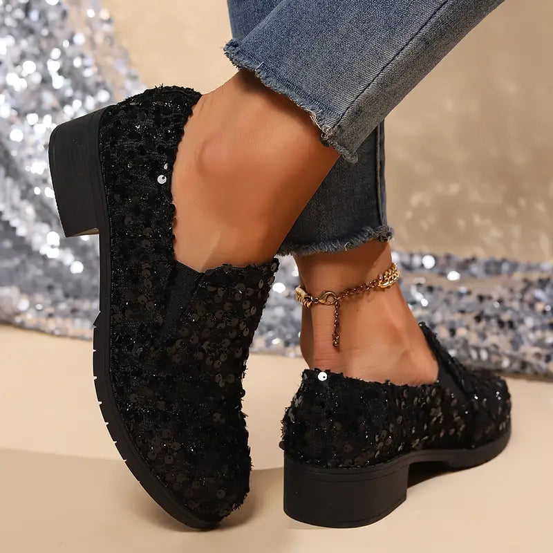 Lindy - Loafer mit Pailletten und klobigem Absatz