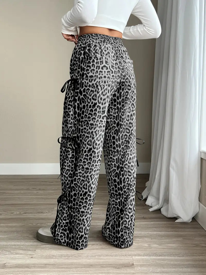 Sorenna - Stilvolle Hose mit Leopardenmuster und weitem Bein