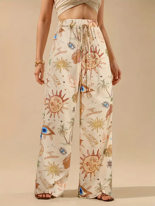 Saphirielle – Boho-Hose mit weitem Bein und Print