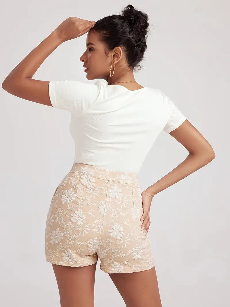 Tazlira – Elegante Shorts mit hoher Taille und Blumenprägung