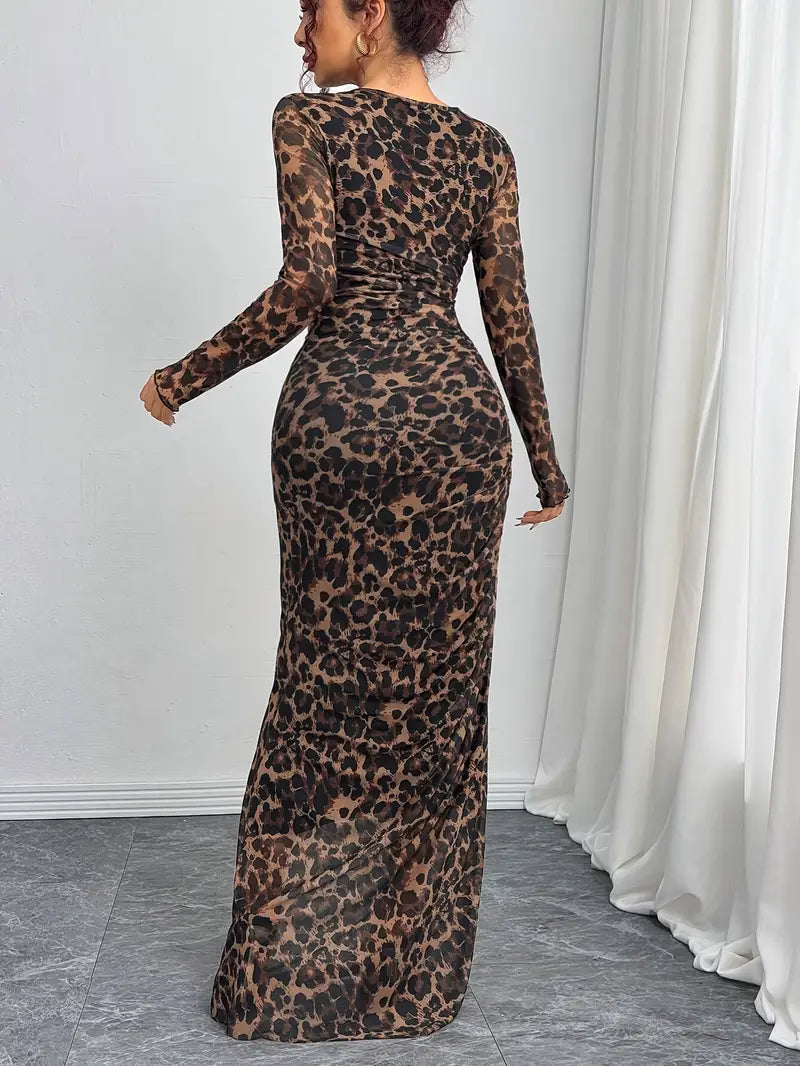 Rae – Langärmliges Maxikleid mit Leopardenmuster