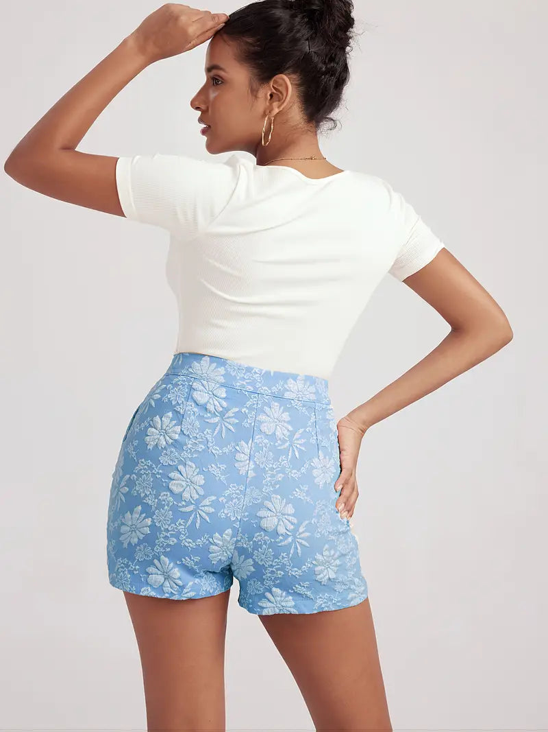 Tazlira – Elegante Shorts mit hoher Taille und Blumenprägung