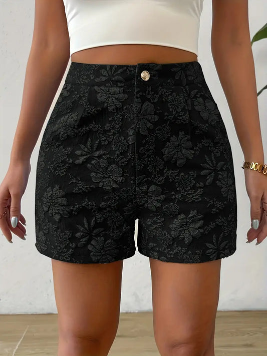 Tazlira – Elegante Shorts mit hoher Taille und Blumenprägung