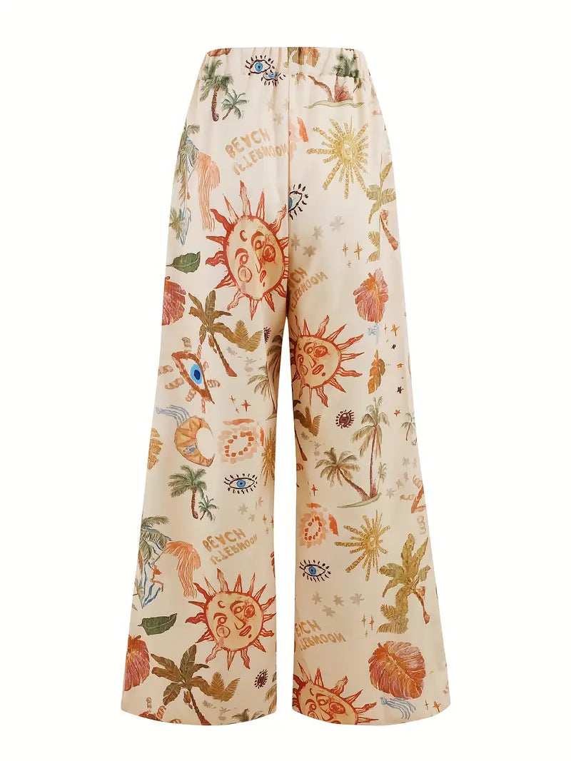 Saphirielle – Boho-Hose mit weitem Bein und Print