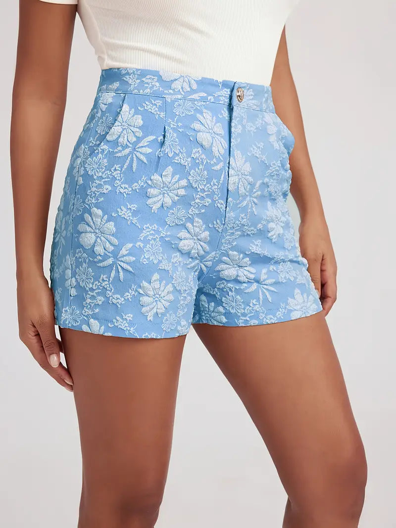 Tazlira – Elegante Shorts mit hoher Taille und Blumenprägung