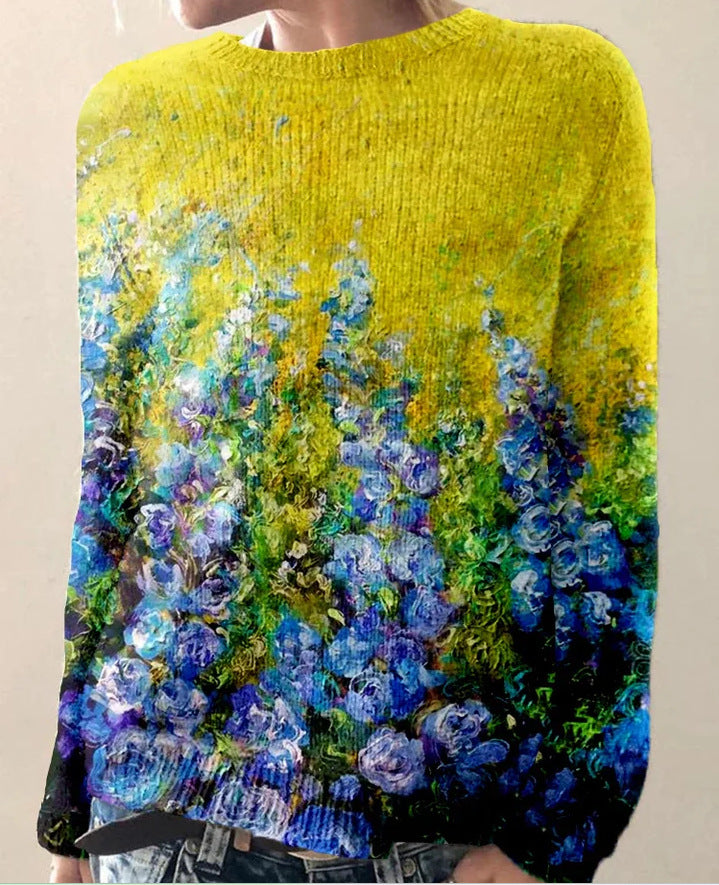 Sofia - Gestrickter Damenpullover mit 3D-Blumendruck