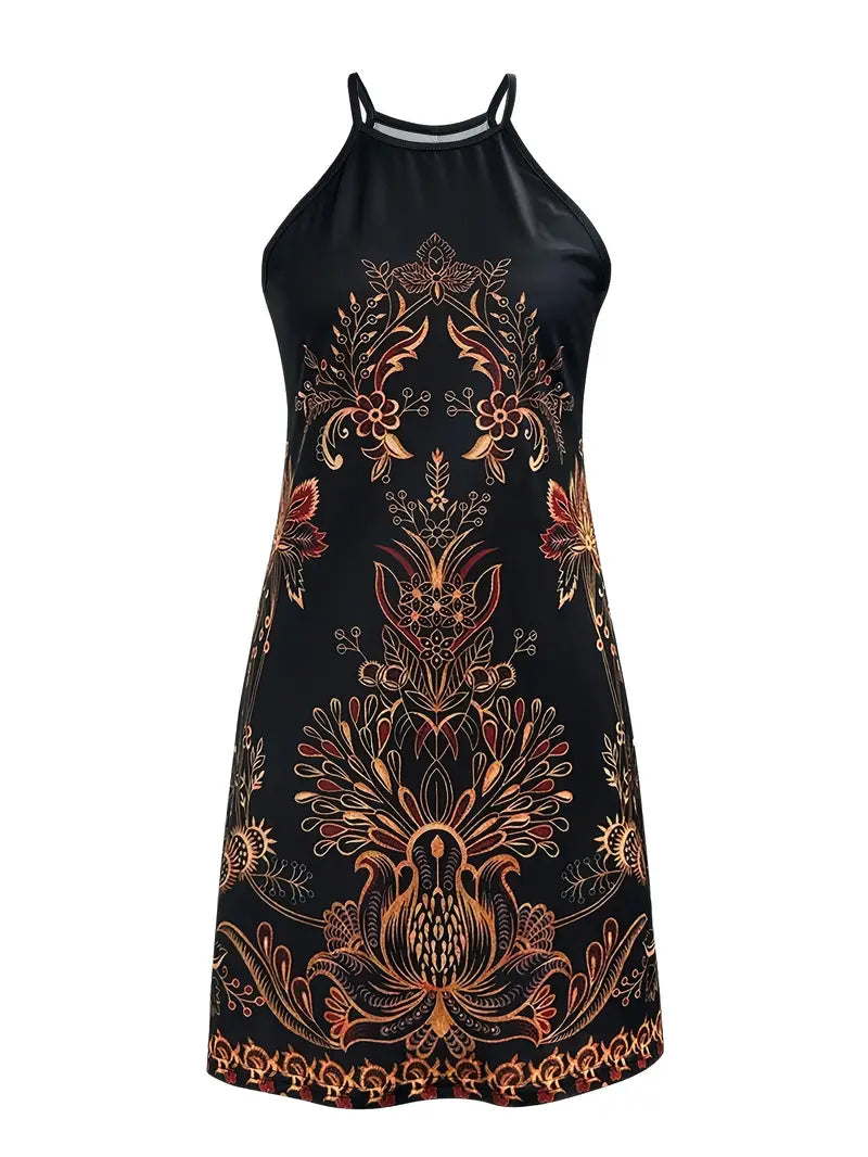 Morticia – Boho-Print-Kleid mit Neckholder