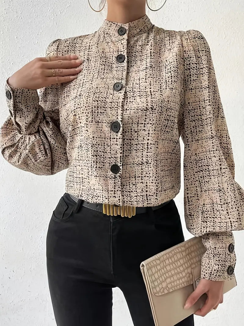 Shadira – Vintage-Bluse mit hohem Kragen und langen Ärmeln