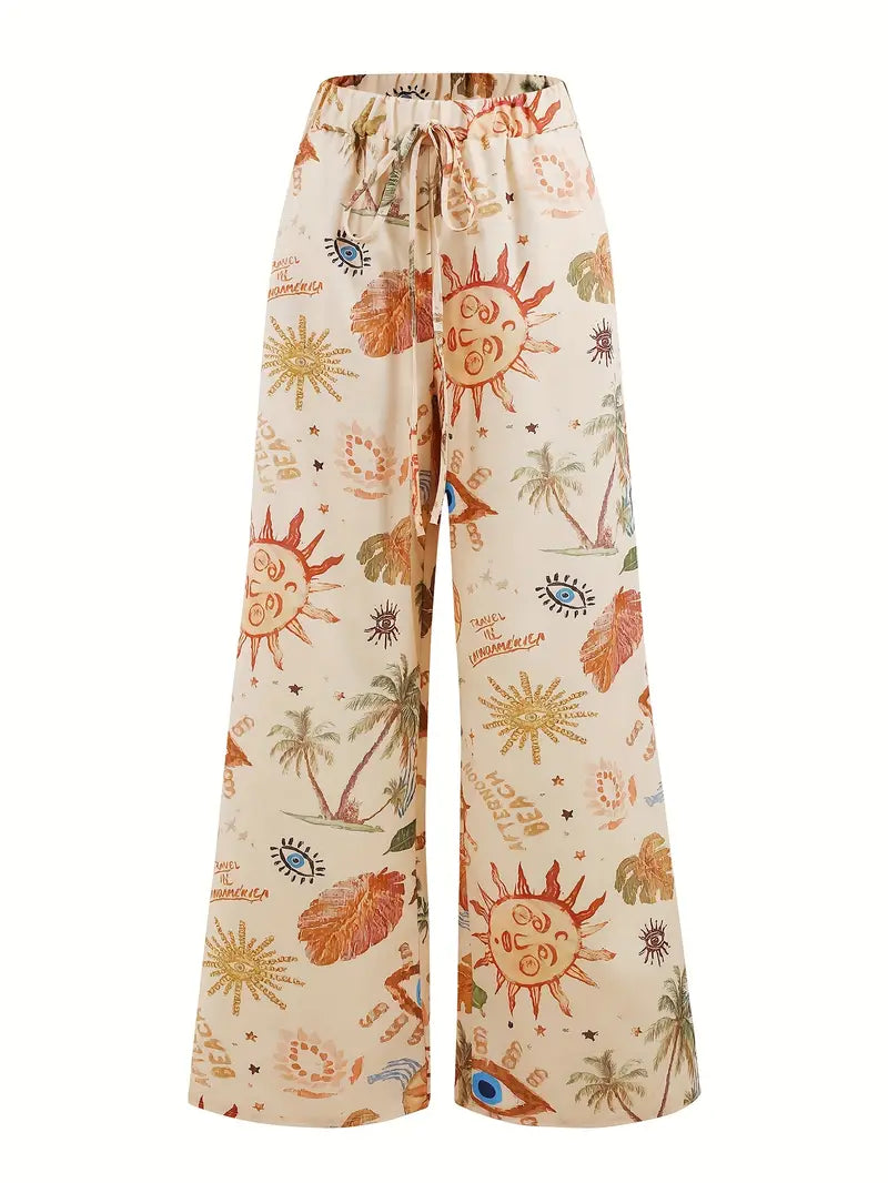 Saphirielle – Boho-Hose mit weitem Bein und Print