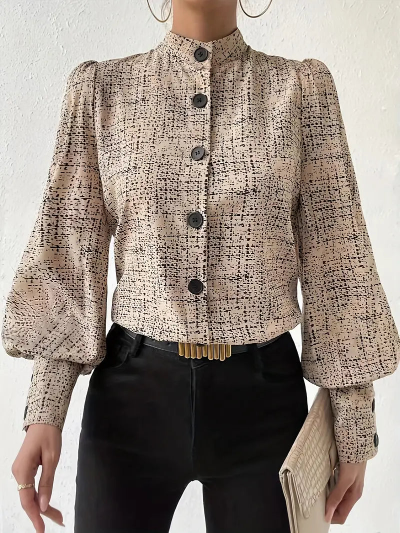 Shadira – Vintage-Bluse mit hohem Kragen und langen Ärmeln