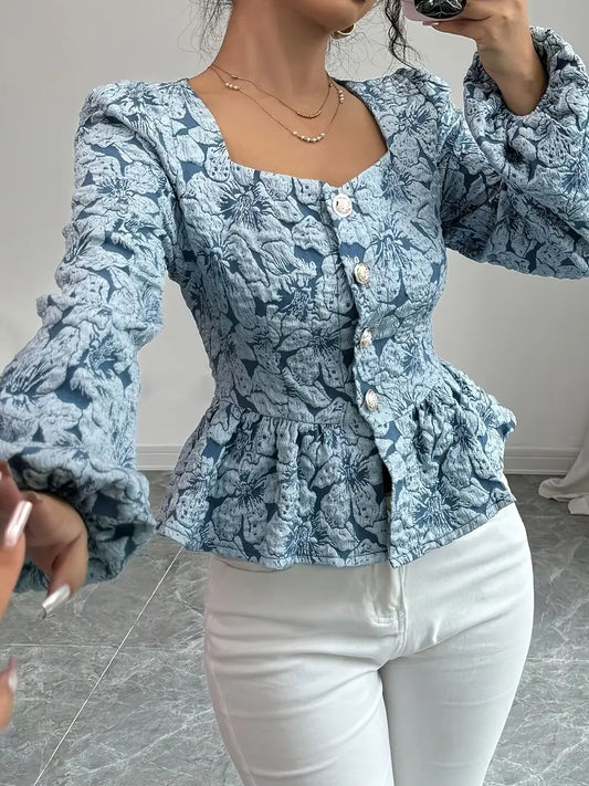 Stella – Elegante Bluse mit Blumenmuster und Puffärmeln