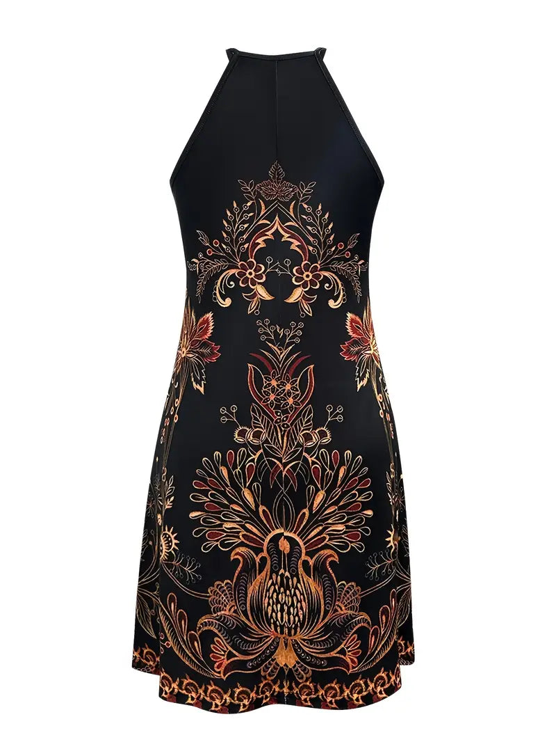 Morticia – Boho-Print-Kleid mit Neckholder