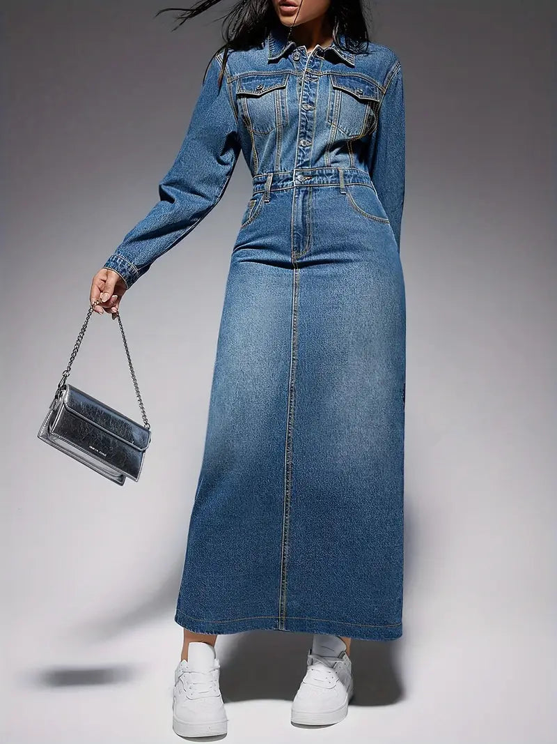 Oona – Langärmliges Maxikleid aus Denim