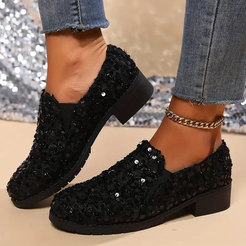 Lindy - Loafer mit Pailletten und klobigem Absatz