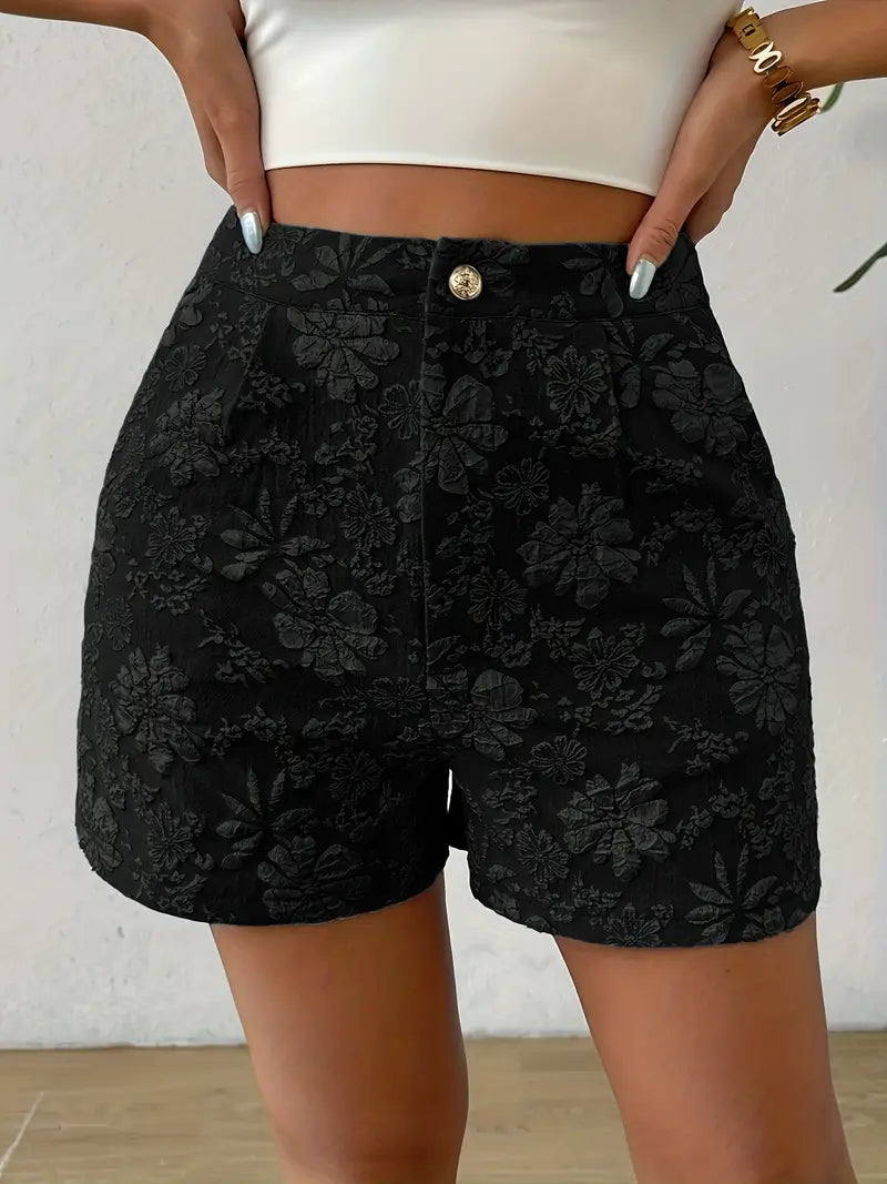 Tazlira – Elegante Shorts mit hoher Taille und Blumenprägung