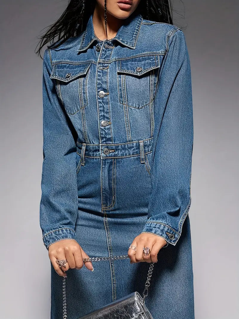 Oona – Langärmliges Maxikleid aus Denim