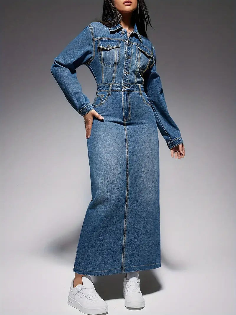 Oona – Langärmliges Maxikleid aus Denim