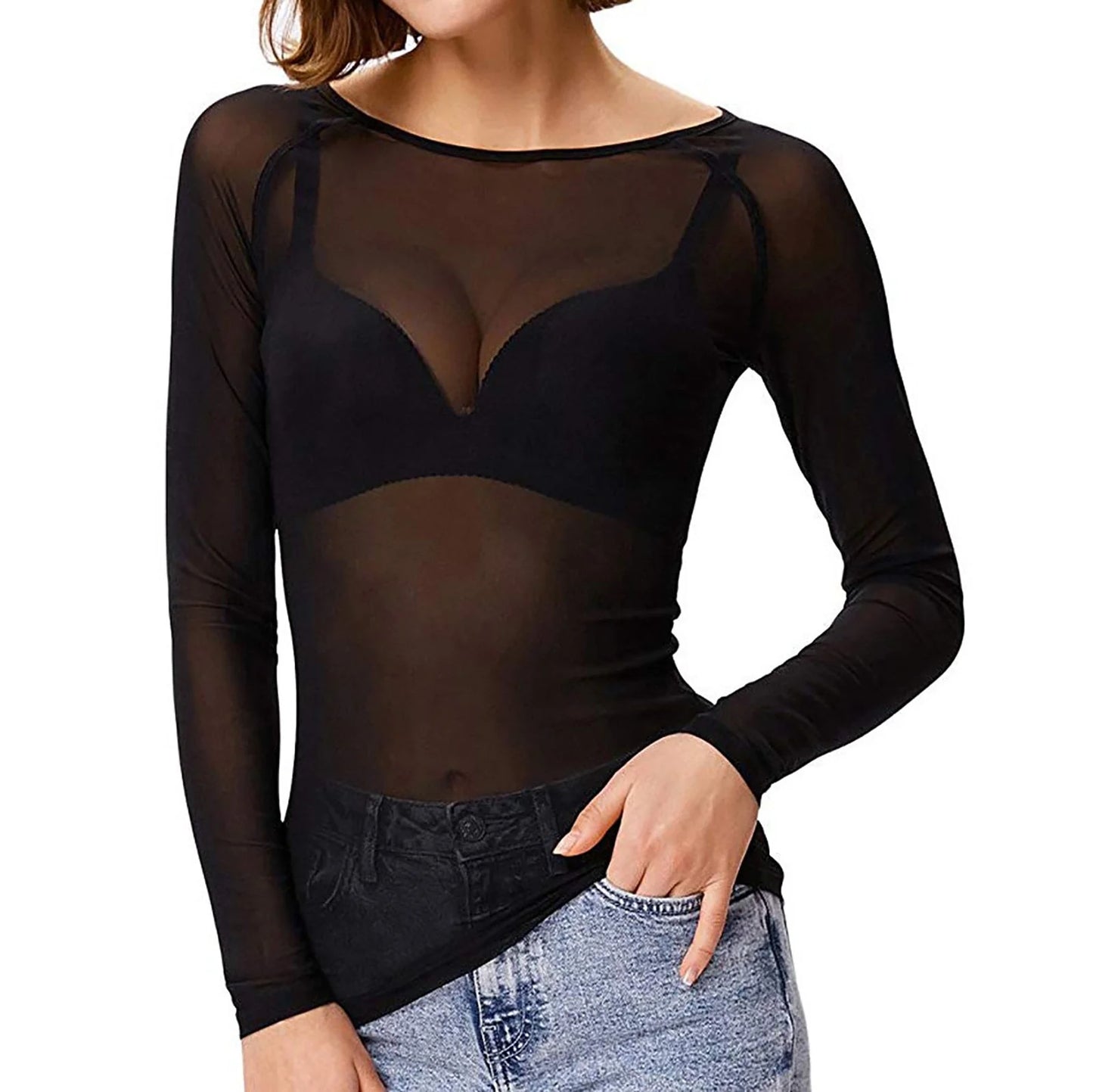 Morwenna – Sexy Sheer Mesh Langarm-Top