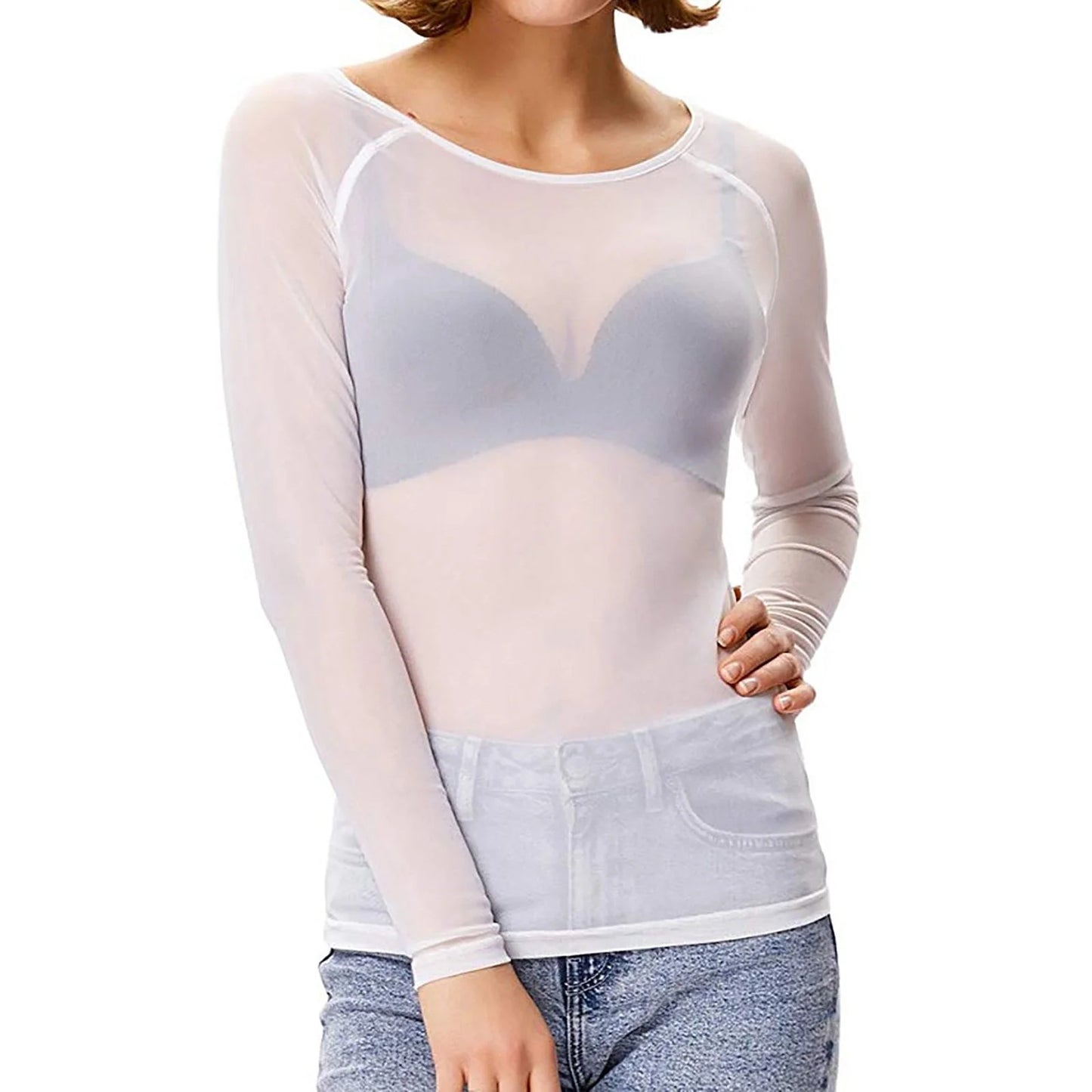 Morwenna – Sexy Sheer Mesh Langarm-Top