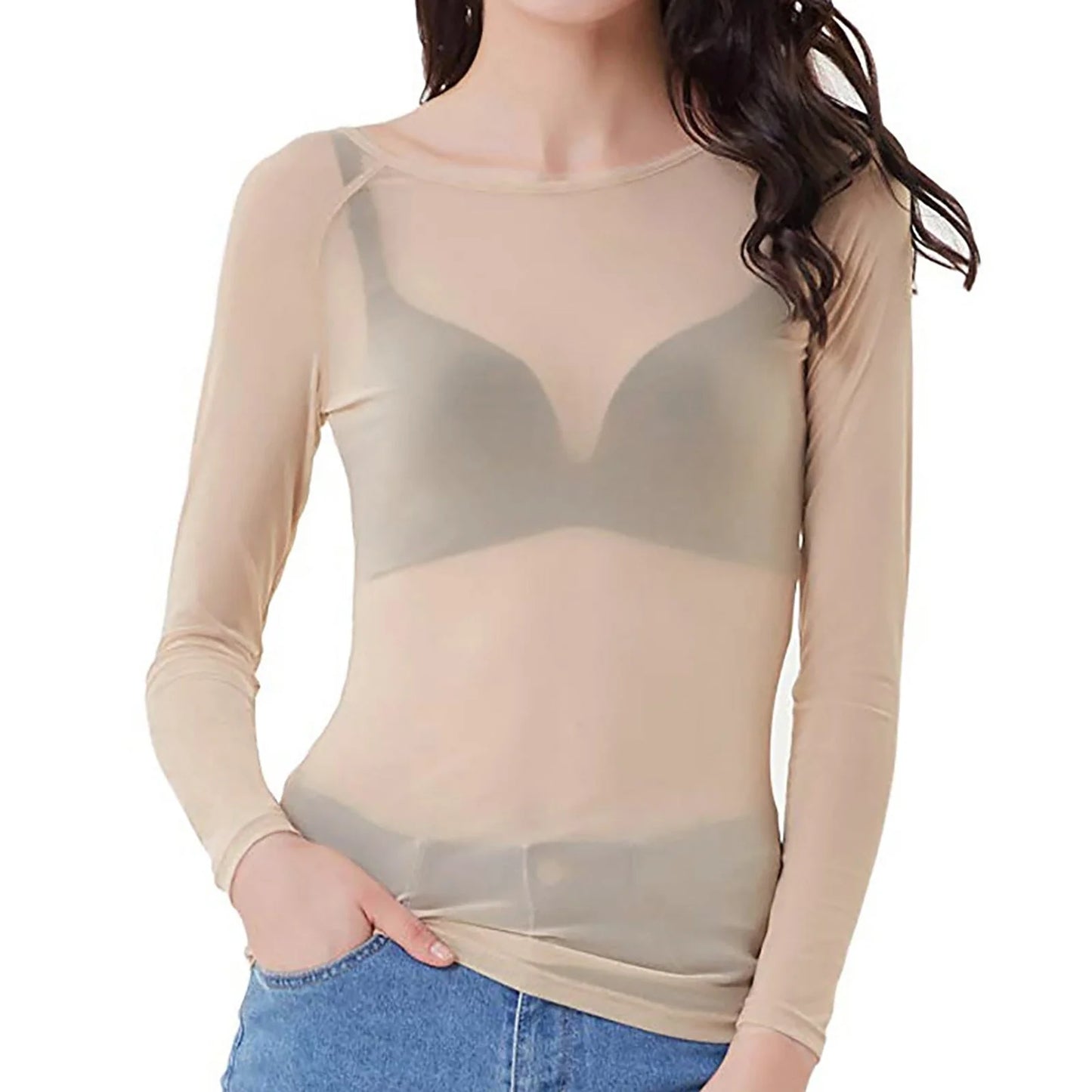 Morwenna – Sexy Sheer Mesh Langarm-Top